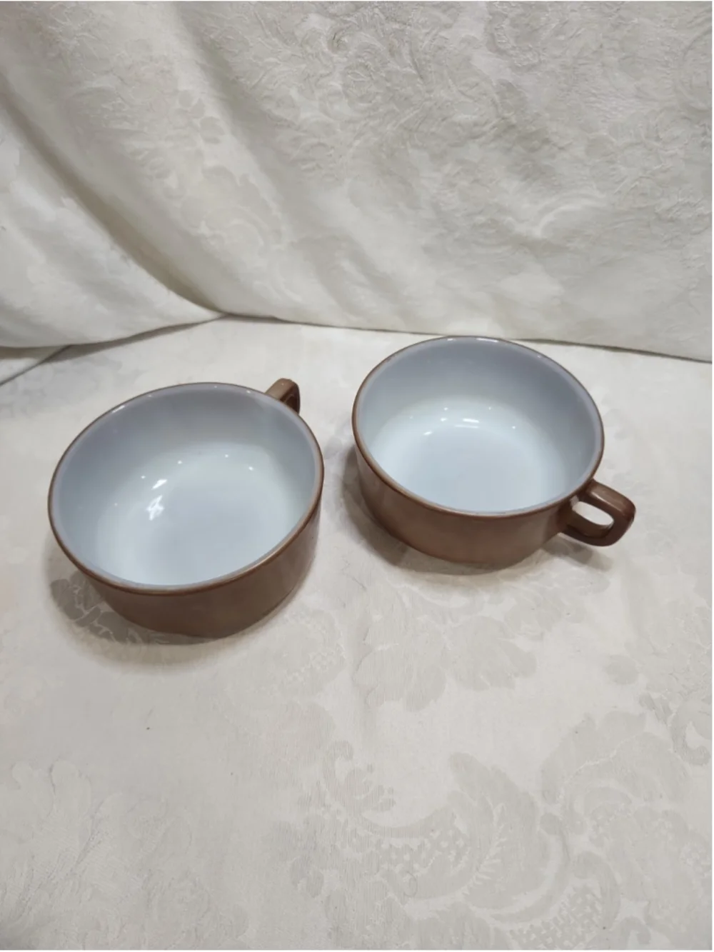 Vintage Oven Proof Fire King Brown And White Soup Bowls Anchor Hocking 5”X 2.5”